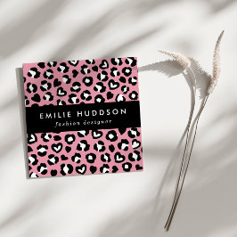 Cartão De Visita Quadrado Impressão Animal, Leopardo Rosa, Manchas de Chita,