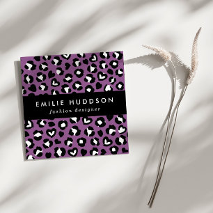 Cartão De Visita Quadrado Impressão Animal, Leopardo Roxo, Manchas de Chita,