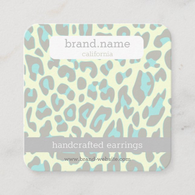 Cartão De Visita Quadrado Impressão de Leopardo Azul Tela de Joalharia Feita (Frente)