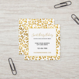 Cartão De Visita Quadrado Impressão Dourado do leopardo