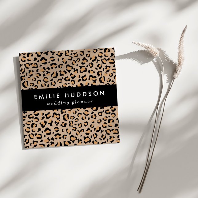 Cartão De Visita Quadrado Impressão Leopardo, Manchas Leopardo, Leopardo Cas (Criador carregado)