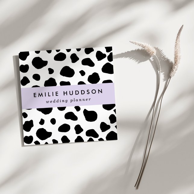 Cartão De Visita Quadrado Impressão, Padrão De Vaca, Pontos De Vaca, Preto E (Criador carregado)
