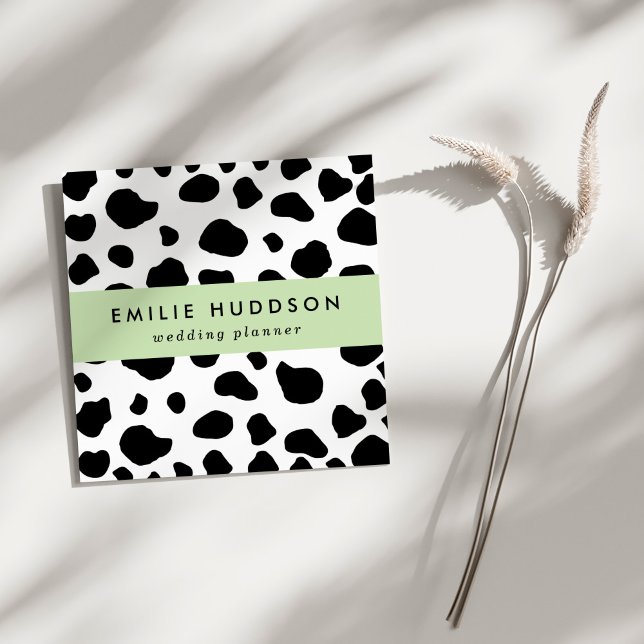 Cartão De Visita Quadrado Impressão, Padrão De Vaca, Pontos De Vaca, Preto E (Criador carregado)
