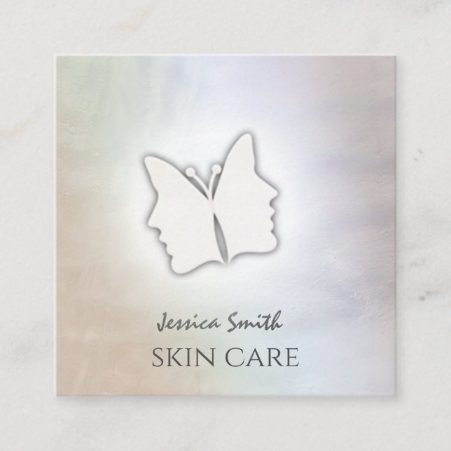 Cartão De Visita Quadrado Impressionante garota chic encara borboleta hologr (Frente)