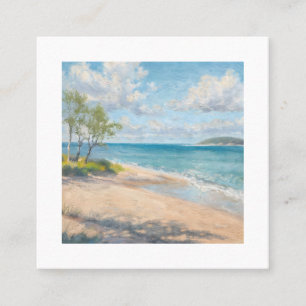 Cartão De Visita Quadrado Impressionista Arte de Praia de Manhã Serena na Co