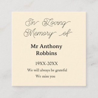 Cartão De Visita Quadrado In Loving memory of name funeral memory keepsake