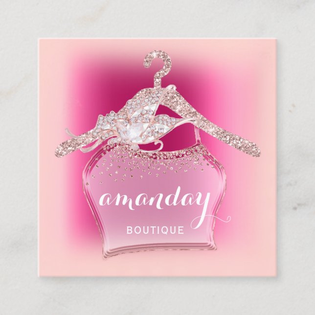 Cartão De Visita Quadrado Influenciador do Blogueiro do Compro Glam-Rosa (Frente)