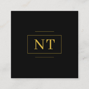 Cartão De Visita Quadrado Iniciais Dourados Monograma de borda Preto Minimal