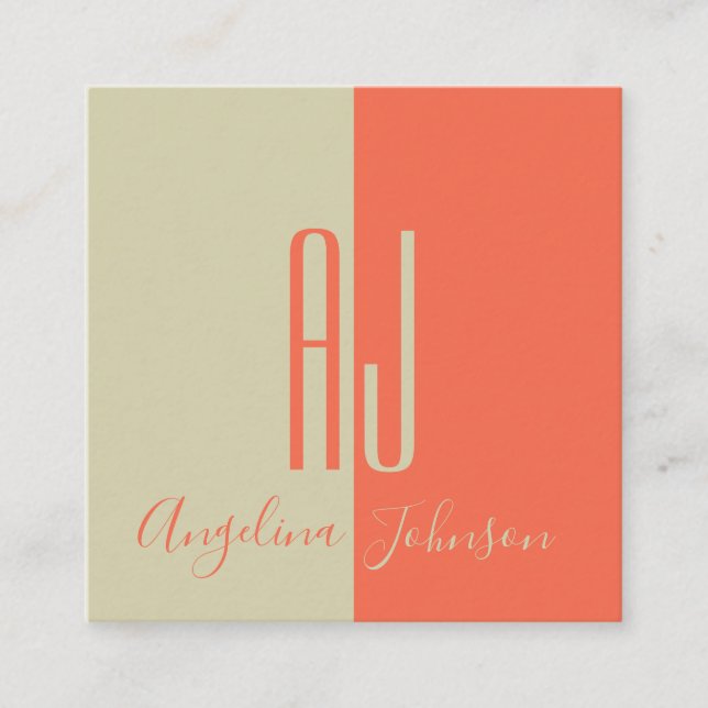 Cartão De Visita Quadrado Iniciais Gigantes Modernos De Dois Tons Minimalist (Frente)