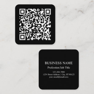 Cartão De Visita Quadrado Insira URL e crie código QR escaneável Preto Bra