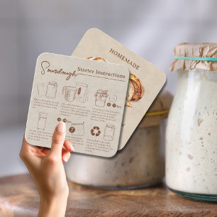 Cartão De Visita Quadrado Instruções de Arranque de Sourdough Rustic Homemad