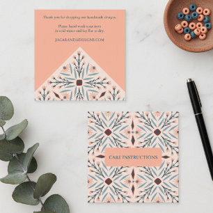 Cartão De Visita Quadrado INSTRUÇÕES DE CUIDADO Azulejos FLorais Elegantes G