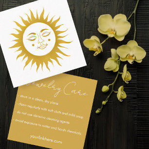 Cartão De Visita Quadrado Instruções de cuidado Sunshine Boho Line Art Doura