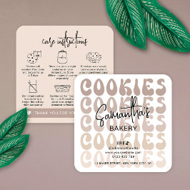 Cartão De Visita Quadrado Instruções de Cuidados com Biscoitos Beige Trendy