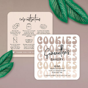 Cartão De Visita Quadrado Instruções de Cuidados com Biscoitos Beige Trendy