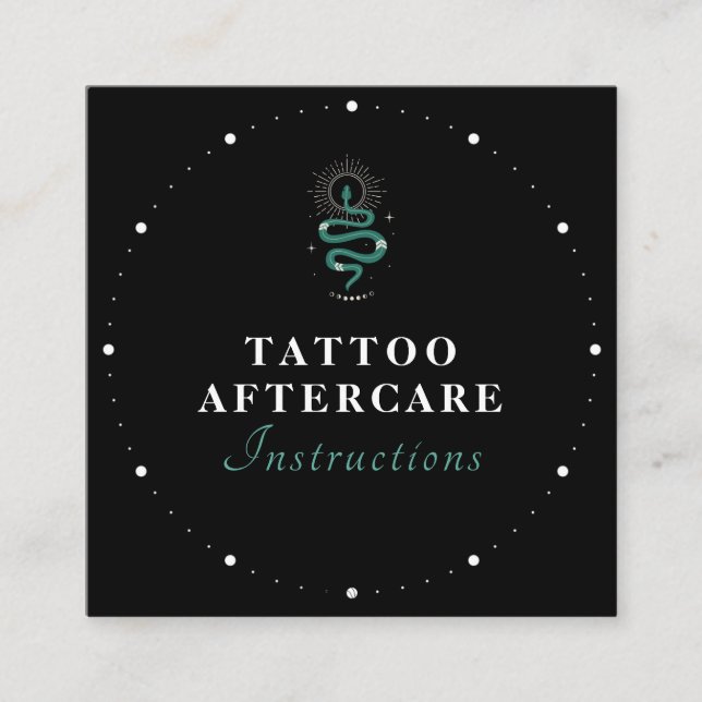 Cartão De Visita Quadrado Instruções de pós-tratamento para a tatuagem verde (Frente)