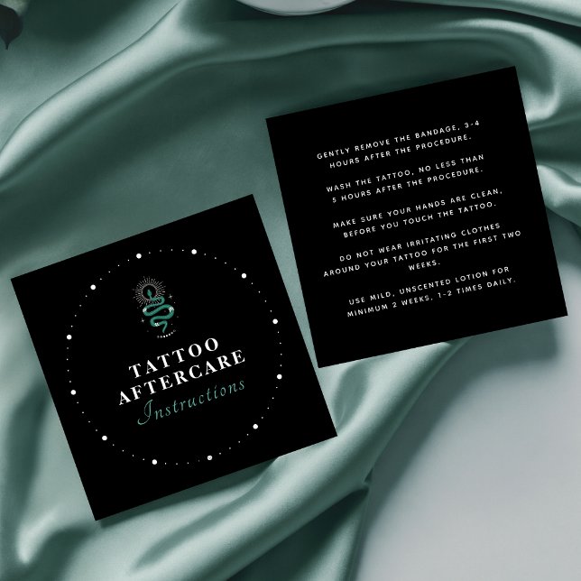 Cartão De Visita Quadrado Instruções de pós-tratamento para a tatuagem verde (Criador carregado)