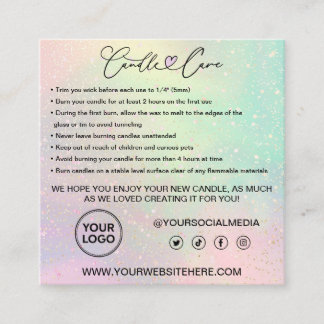 Cartão De Visita Quadrado Instruções para tratamento de velas Cliente Obriga
