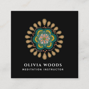 Cartão De Visita Quadrado Instrutor de Meditação com Mandalas