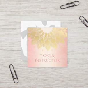 Cartão De Visita Quadrado Instrutor de Meditação YOGA Chic Rosa Dourado Mand