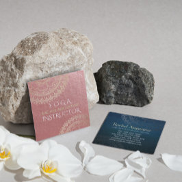 Cartão De Visita Quadrado Instrutor de Meditação Yoga Foil Rosa Gold Mandala