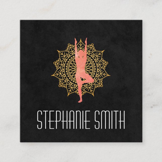 Cartão De Visita Quadrado Instrutor de Meditação Yoga | Mandala (Frente)