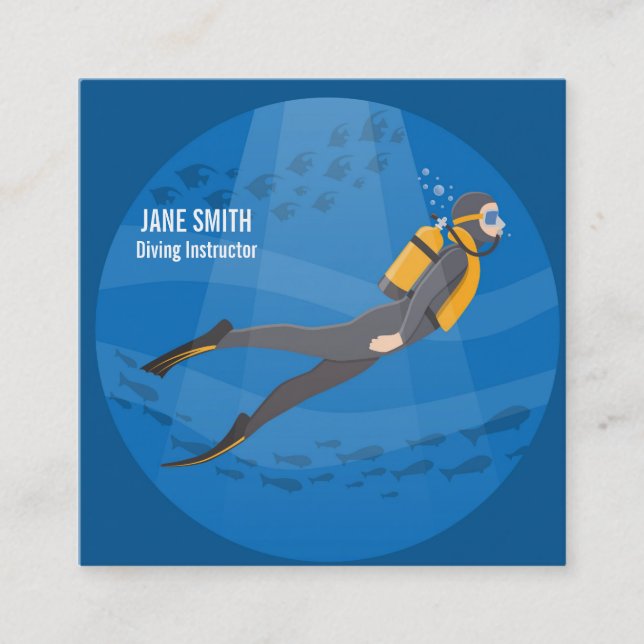 Cartão De Visita Quadrado Instrutor de mergulho para operações de mergulho e (Frente)