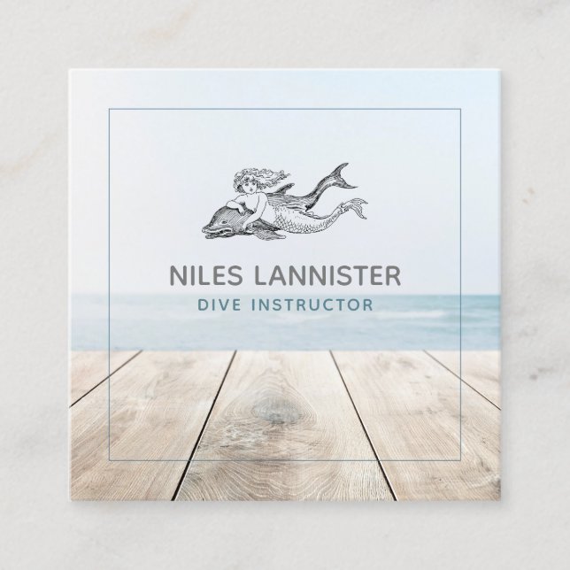 Cartão De Visita Quadrado Instrutor de unidade azul-aqua Dolphin Sereia (Frente)