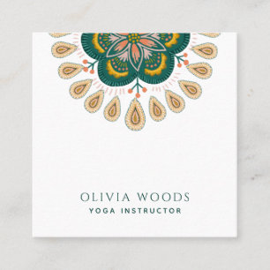 Cartão De Visita Quadrado Instrutor de Yoga Mandala