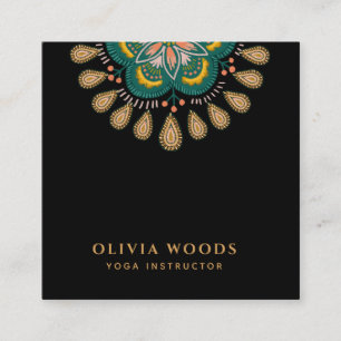 Cartão De Visita Quadrado Instrutor de Yoga Mandala