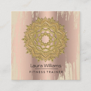 Cartão De Visita Quadrado Instrutor Dourado cor-de-rosa da ioga de Lotus do