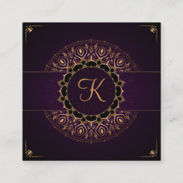 Cartão De Visita Quadrado Instrutor Dourado Mandala Elegante Yoga Roxo