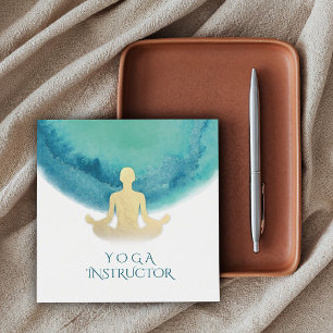 Cartão De Visita Quadrado Instrutor Elegante Watercolor Dourado Meditation Y
