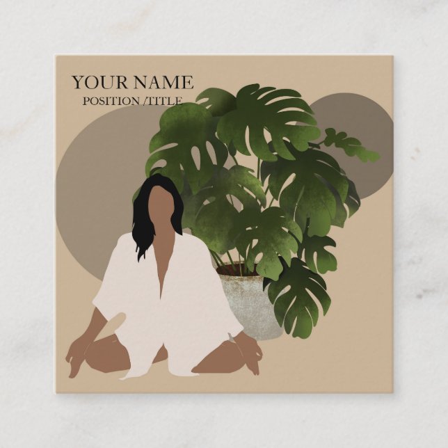 Cartão De Visita Quadrado Instrutor Elegante Yoga (Frente)