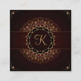 Cartão De Visita Quadrado Instrutor Elegante Yoga Dourado Vermelho Mandala