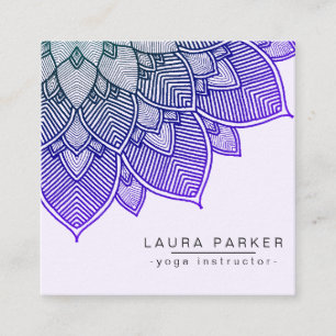 Cartão De Visita Quadrado Instrutor roxo da ioga da mandala de Lotus