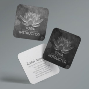 Cartão De Visita Quadrado Instrutor YOGA Meditation Reiki Black White Lotus