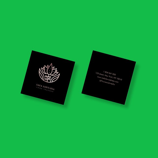 Cartão De Visita Quadrado Instrutor Yoga Rosa Glitter Lotus Flower Dourada (Criador carregado)