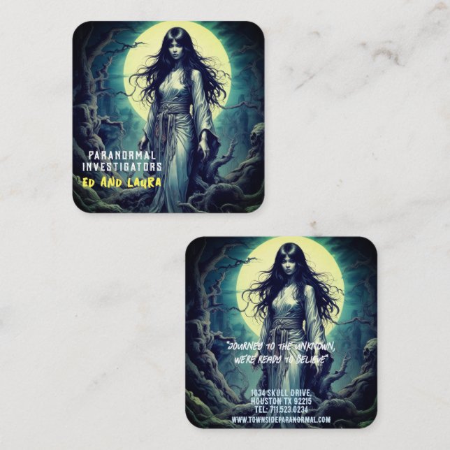 Cartão De Visita Quadrado Investigador Paranormal Assombrado Fantasma (Frente/Verso)