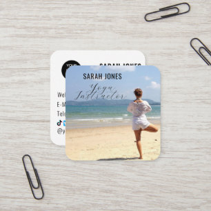 Cartão De Visita Quadrado Ioga Instrutor Logotipo Influenciador Mídia Social