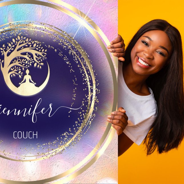 Cartão De Visita Quadrado Ioga Sofisticação Terapêutica com Couche QRCODE Do (Criador carregado)