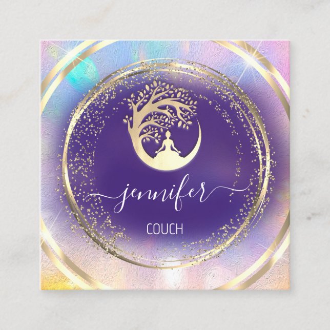 Cartão De Visita Quadrado Ioga Sofisticação Terapêutica com Couche QRCODE Go (Frente)