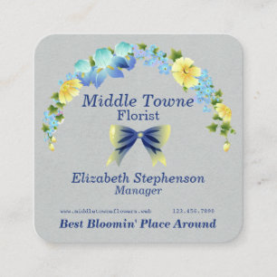 Cartão De Visita Quadrado Íris Azul e Buttercuts Amarelos