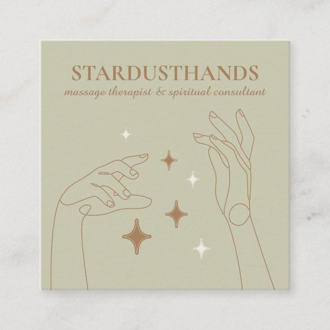 Cartão De Visita Quadrado Ivory Beige Healing Energy Mãos Terapêutica (Frente)