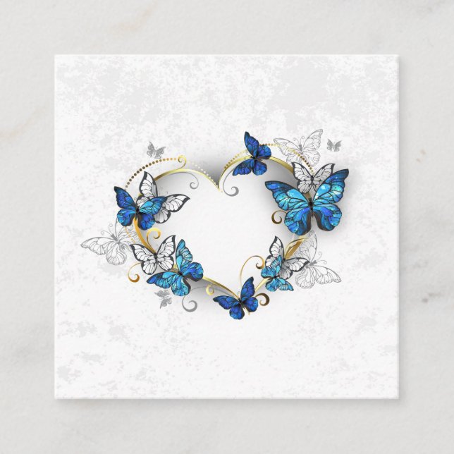 Cartão De Visita Quadrado Jewelry Heart with Butterflies Morpho (Frente)