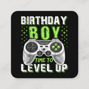 Cartão De Visita Quadrado Jogo de Vídeo do Birthday Boy Level Up