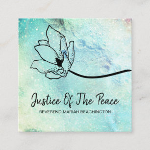 Cartão De Visita Quadrado *~* JUSTIÇA DA PEACE Moon Cratera Floral Teal