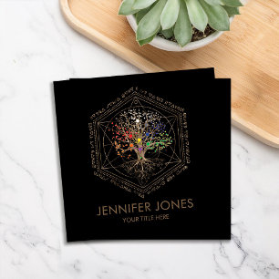 Cartão De Visita Quadrado Kabbalah A Árvore da Vida Sagrada Ornamento Geomét