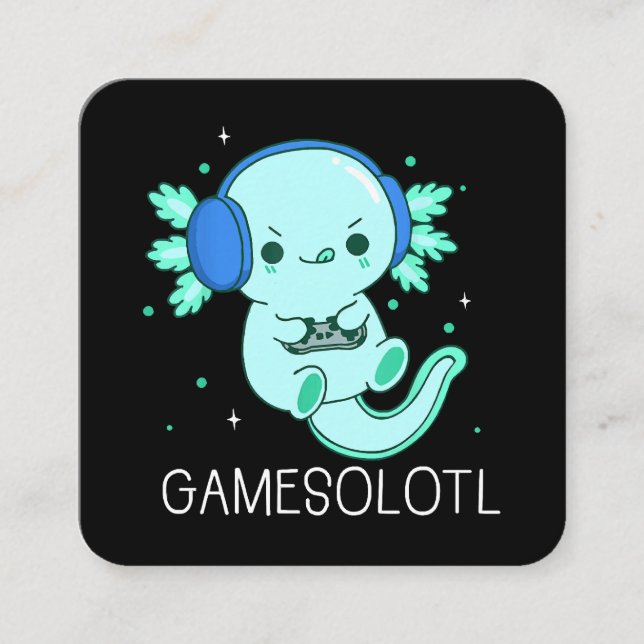 Cartão De Visita Quadrado Kawaii Gamesolotl Axolotl Gamer (Frente)