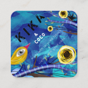 Cartão De Visita Quadrado Kika e Coco boas Vibrações azul celestial 2020